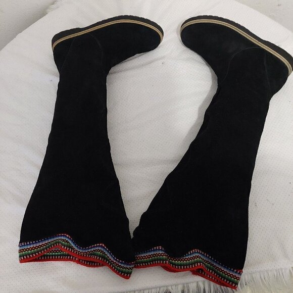 Inca Boot Company Electra Zora Over-The-Knee Suede Embroidered Boots Black Sz 9 - Picture 7 of 12